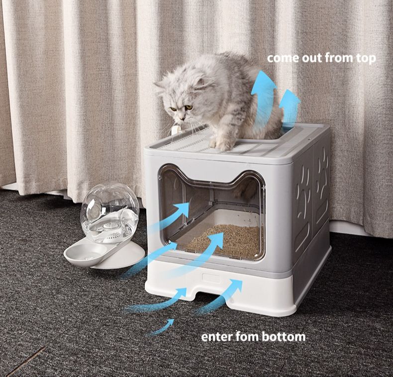 Foldable Cat Litter Box with Lid Enclosed Cat Potty Top Entry Anti-Splashing Cat Toilet Easy To Clean Load Bearing 10kg