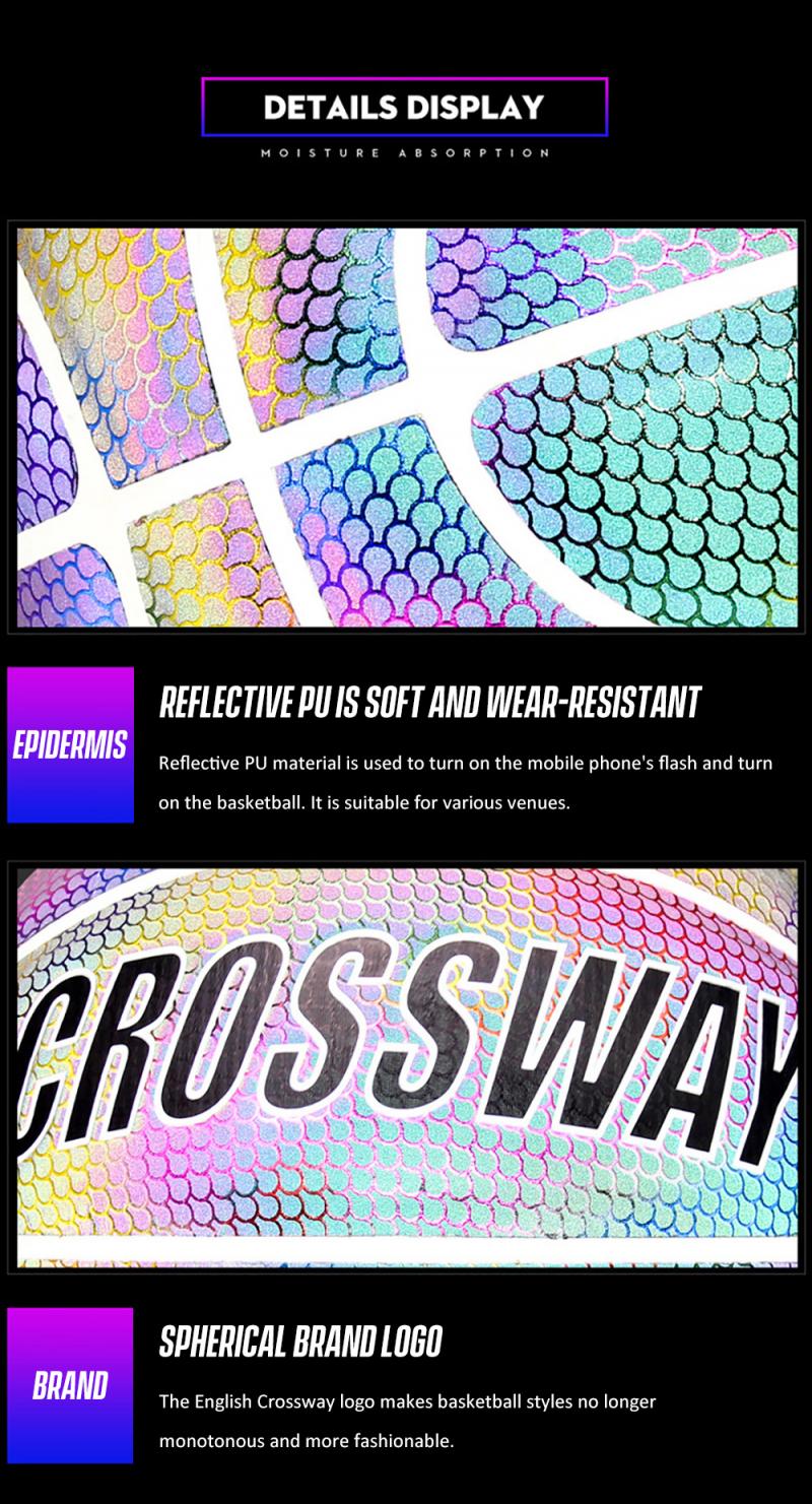 Crossway – basket-ball holographique en cuir PU, réfléchissant, individuel, nuit, Street 7 #, de Sport Cool, personnalité