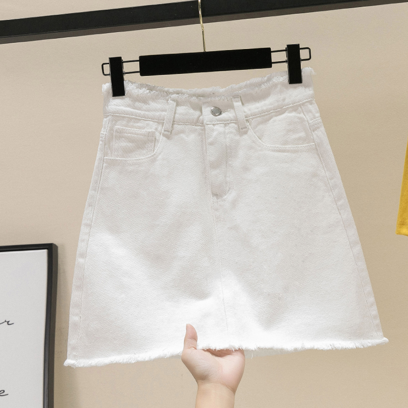Glidelås mini dongeri skjørt plus size l xxl xxxl 4xl skjørt svart hvit en linje skjørt for mamma jenter kort skjørt mini jeans skjørt: Hvit / Xxl