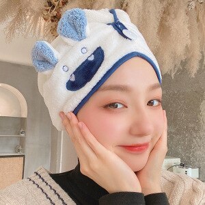 Hair Turban Quick Dry Bath Hair Drying Towel Head Wrap Hat Cap Bathing Tool Cartoon Pattern Hooded Towels For Kid Women Girl: White