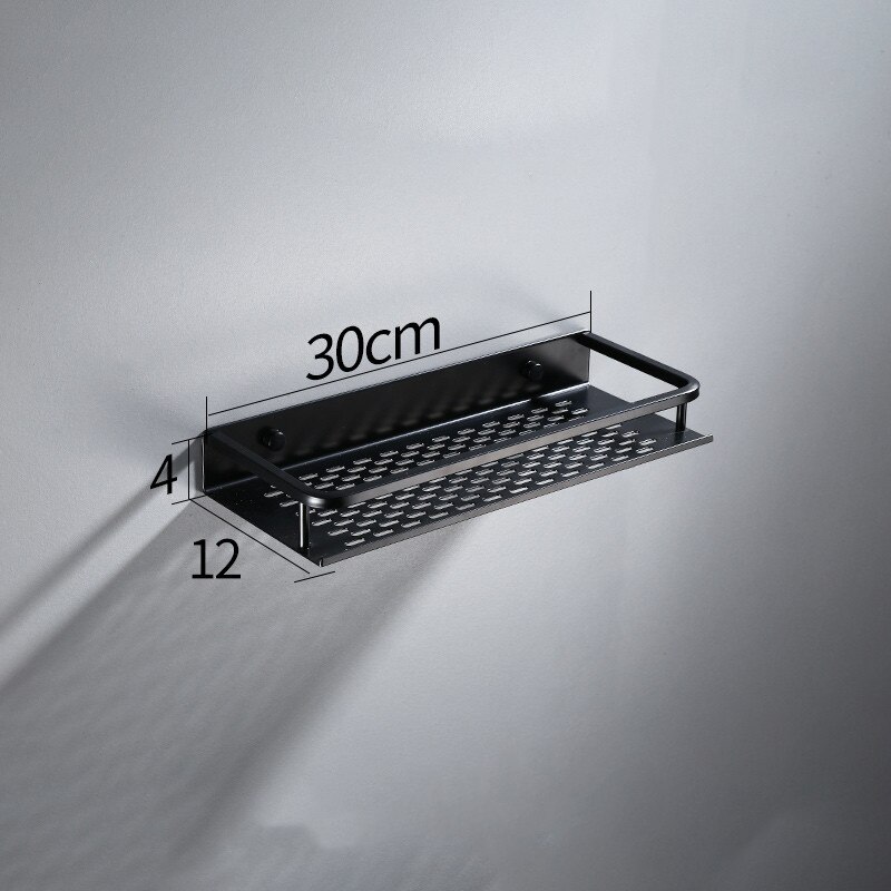 Badeværelsehylde sort aluminium vægmonteret firkantet shampoohylde kosmetiske hylder køkkennet hylde opbevaringsstativ arrangørstativ: 30cm