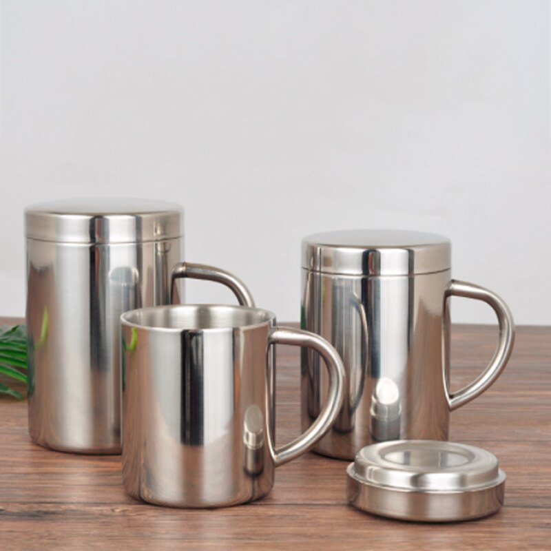Double Wall Stainless Steel Coffee Mug with lid Portable Cup Travel Tumbler Jug Milk Tea Cups Office Water Mugs