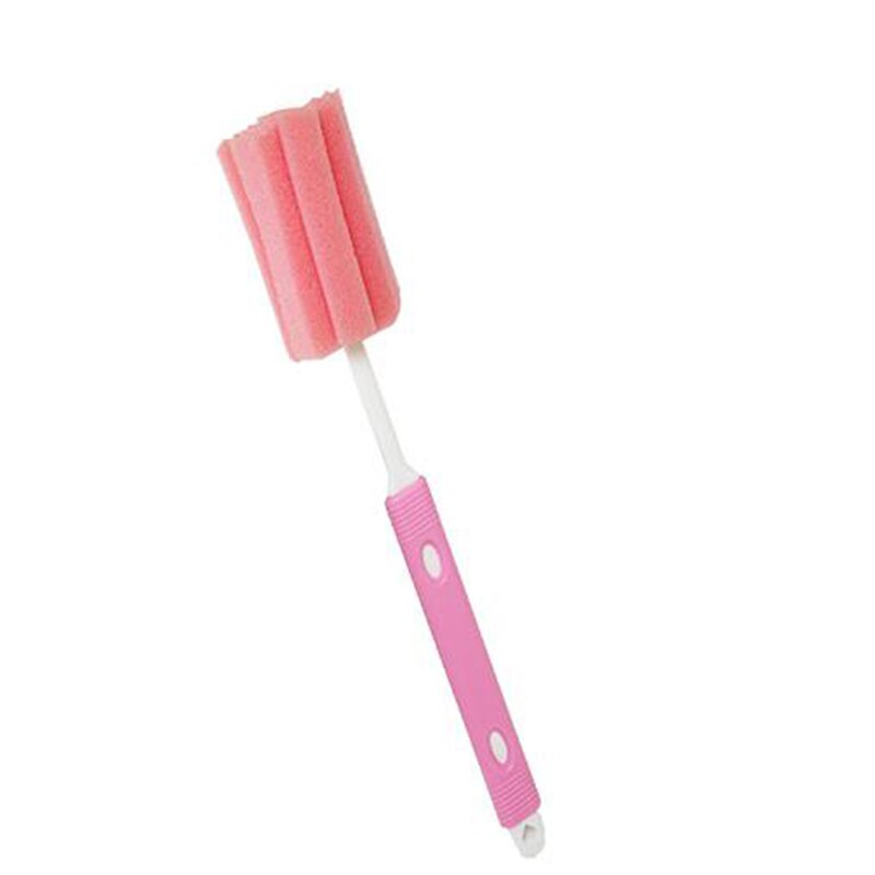 Long Handle Milk Bottle Brush Nipple Brush Cleaning Tubes Pacifier Brushes Home Supplies Sponge Cup Brush: pink