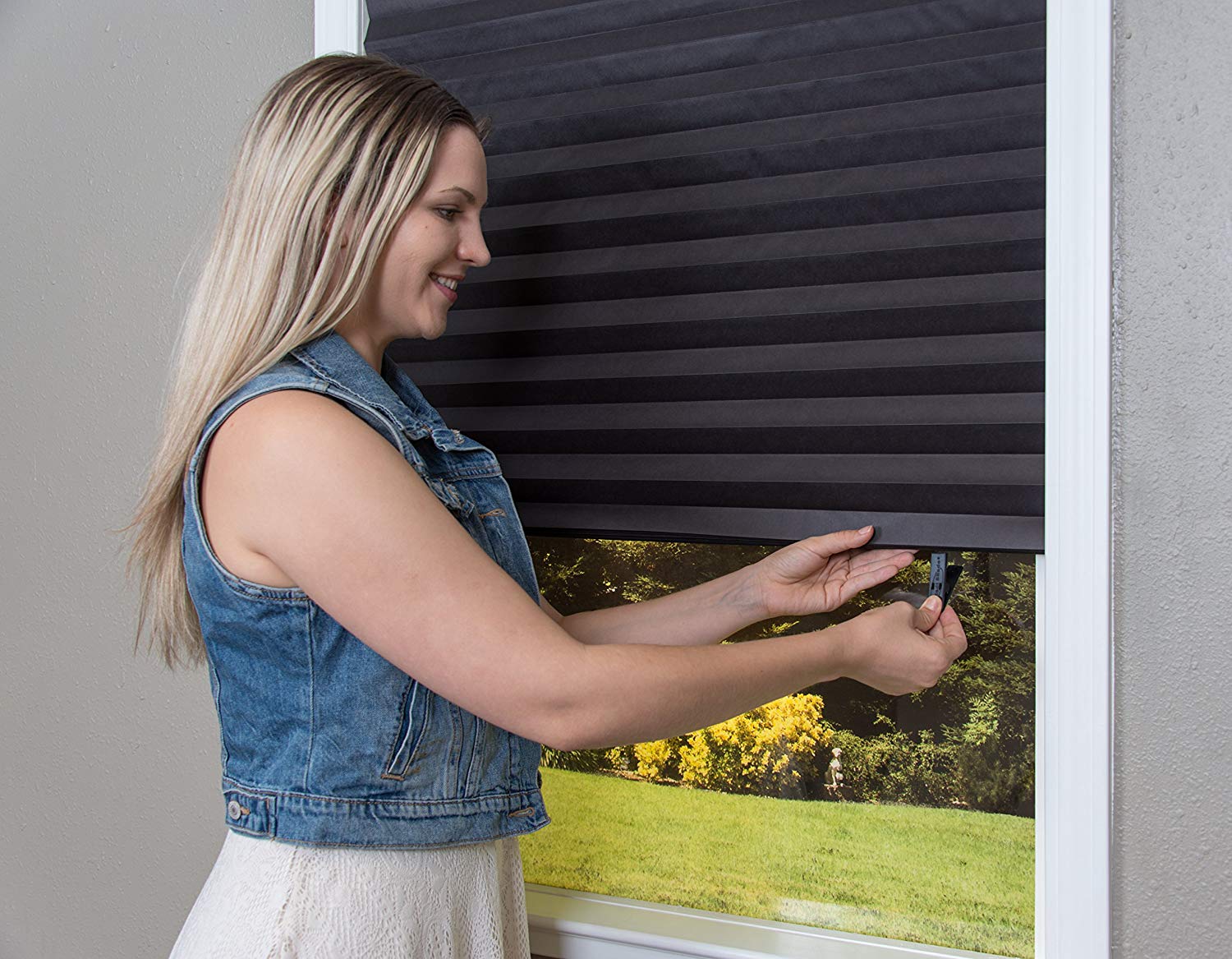 Black self-adhesive pleated blinds blackout window 90x180CM