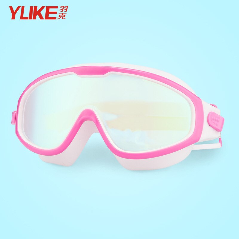 Yuke børne svømmebriller anti-dug uv børne briller svømmebriller med øreprop til børn: Galvanisering lyserød