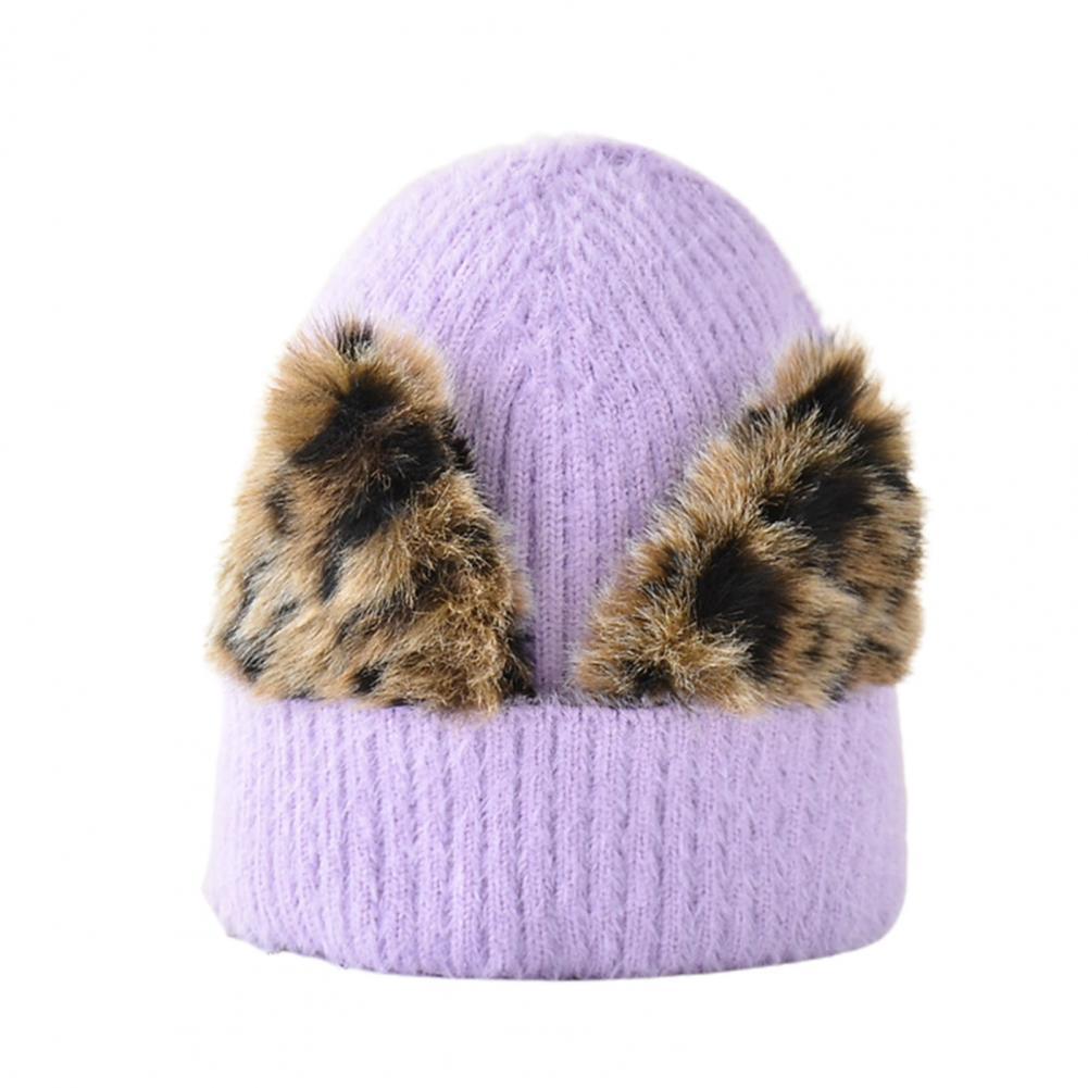 Trendy Winter Beanie Fluffy Winter Cap Knitted Soft Plush Winter Cap: Purple