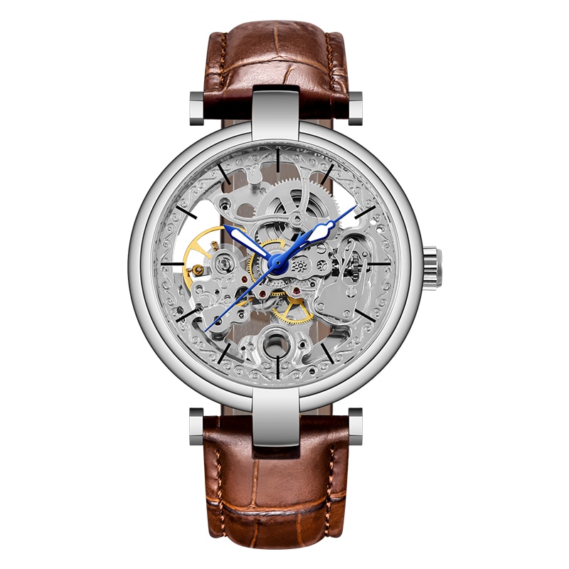 Forsining dubbelzijdig transparant waterdicht automatisch herenhorloge topmerk luxe skelet lichtgevend leren heren polshorloge: 4