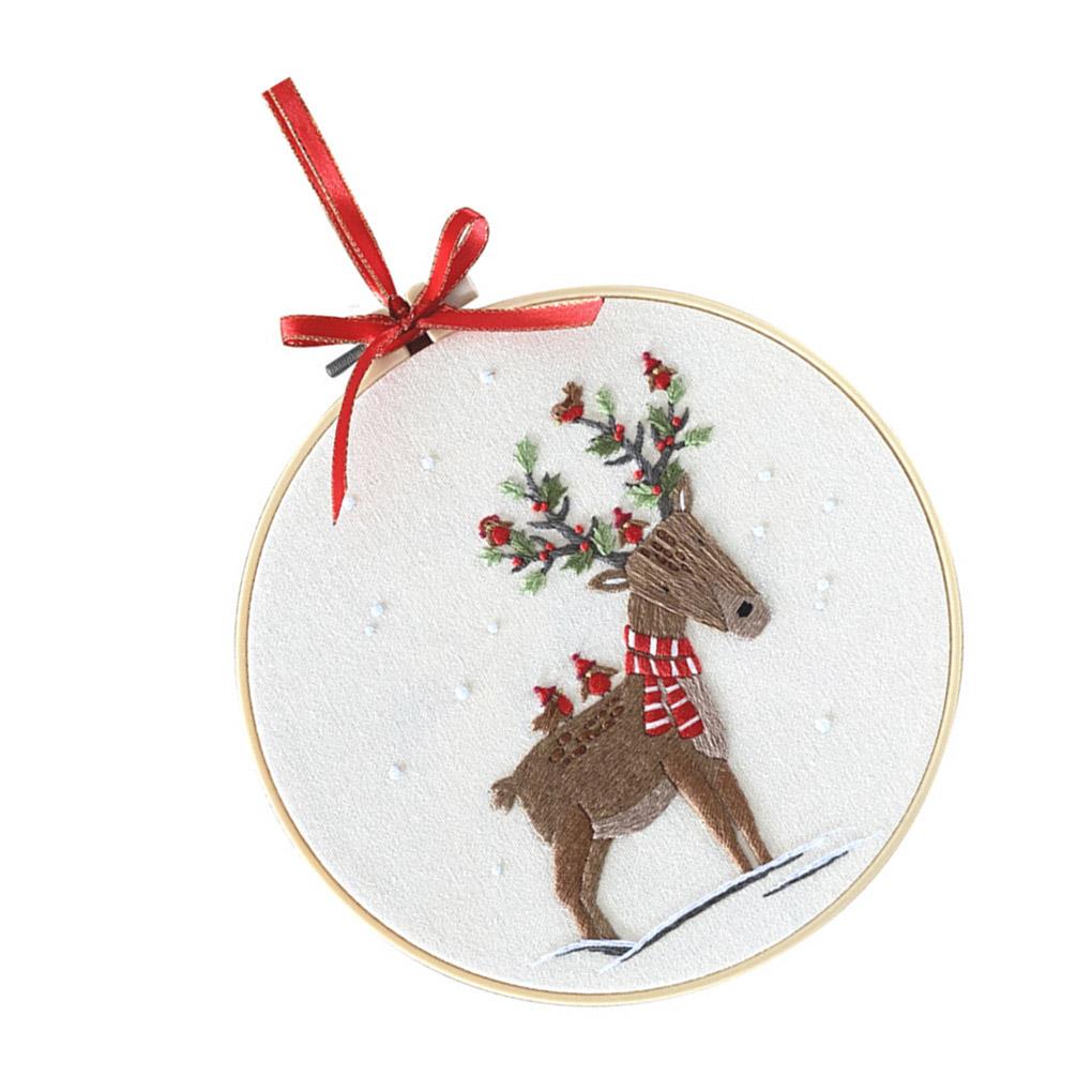 Christmas Embroidery Stitch Starter Kit DIY Handmade Xmas Pattern Cloth Embroidery Hoop Beginner Embroidery Round Cross Stitch