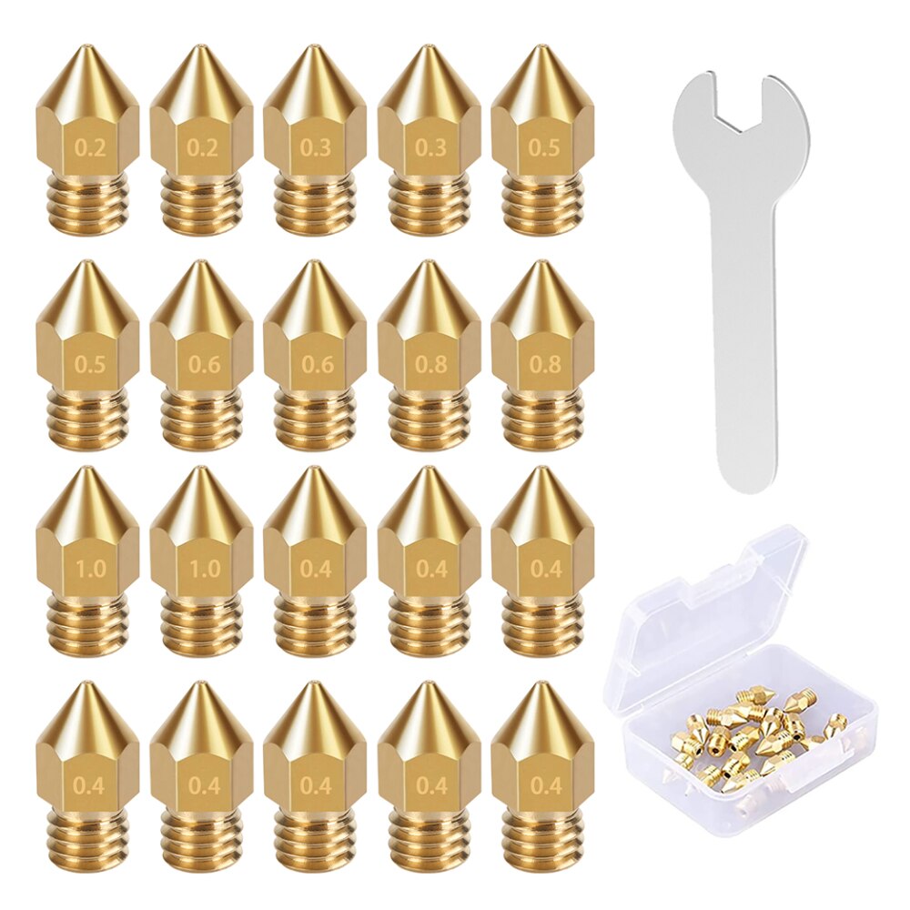 KINGROON MK8 E3D Nozzle V5 V6 M6 Thread Hard Steel Brass Nozzles for 1.75mm filament E3D MK8 Hotend Extruder 3D Printer Parts: MK8 Brass 20pcs
