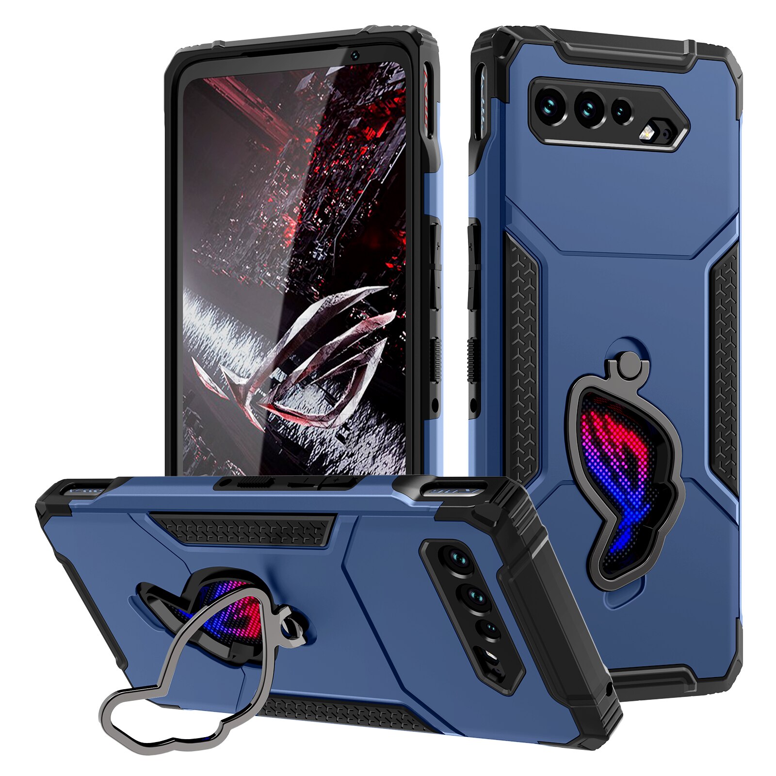 ZSHOW Armor Case for ASUS ROG Phone 5 5s Case Air Trigger Compatible with Kickstand Dust Plug Protection for ROG Phone 5s: Case and Matte Glass / Blue