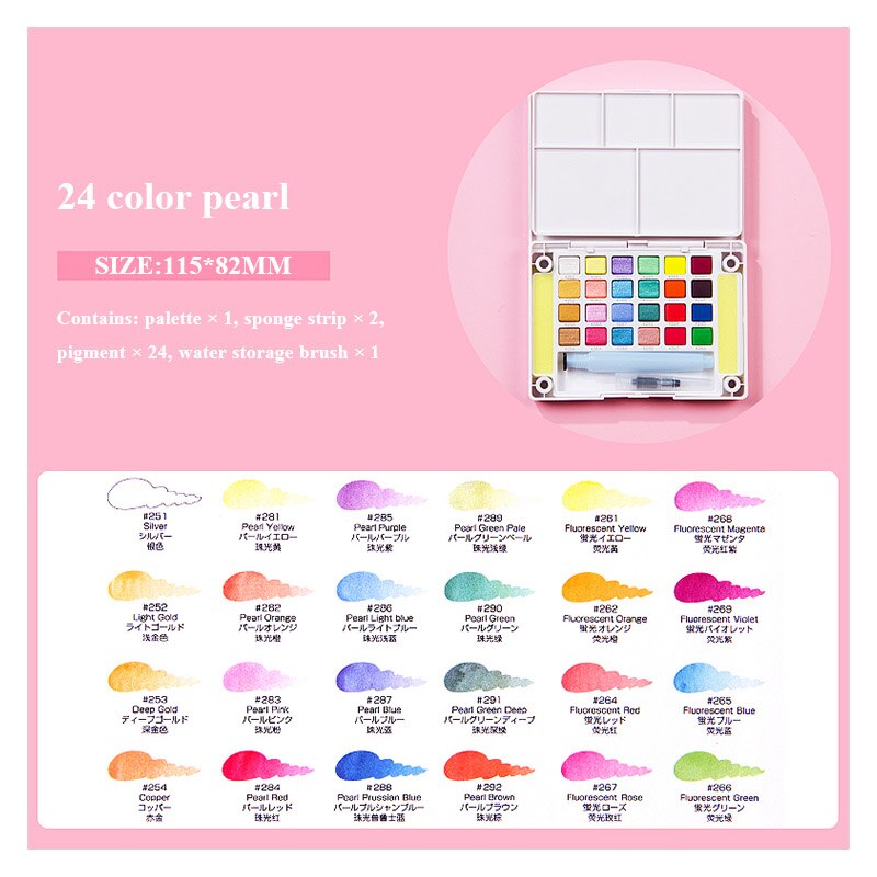 Sakura akvarel solid pigment maling sæt 12/18/24/30/36/48/60/72 farver lite / hardcover studerende håndmalede bærbare forsyninger: Indbundet perle -24
