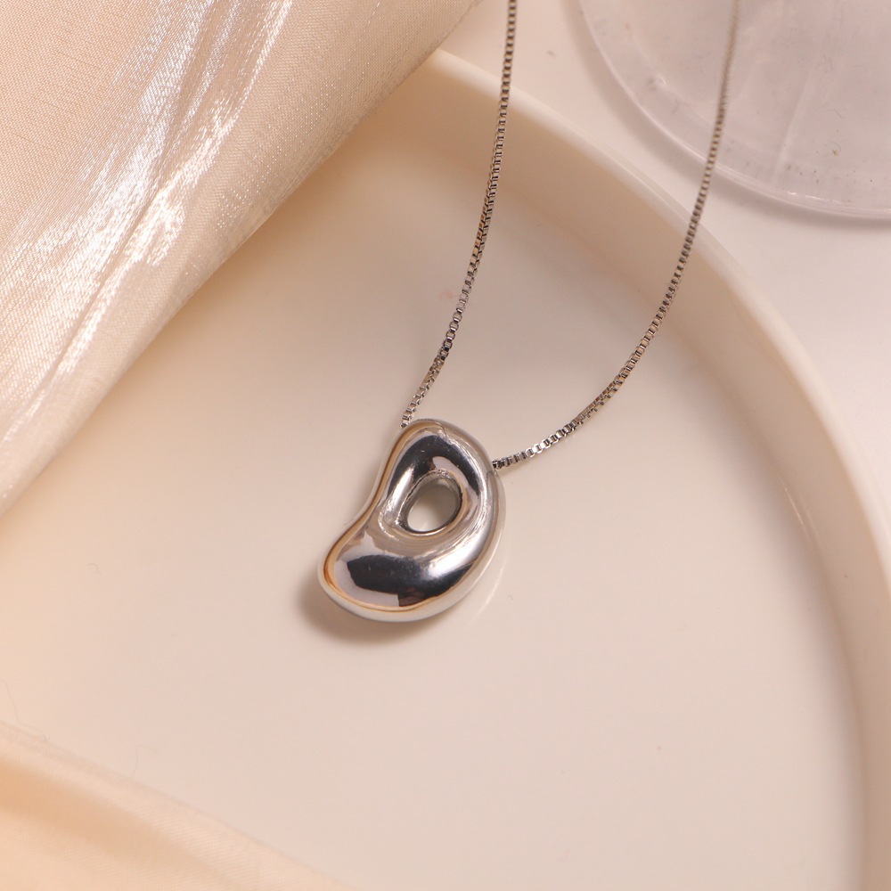Stainless Steel Chubby Initial Alphabet Balloon Bubble Letter Box Chain Necklace Glossy PVD Waterproof Chic Jewelry Choker