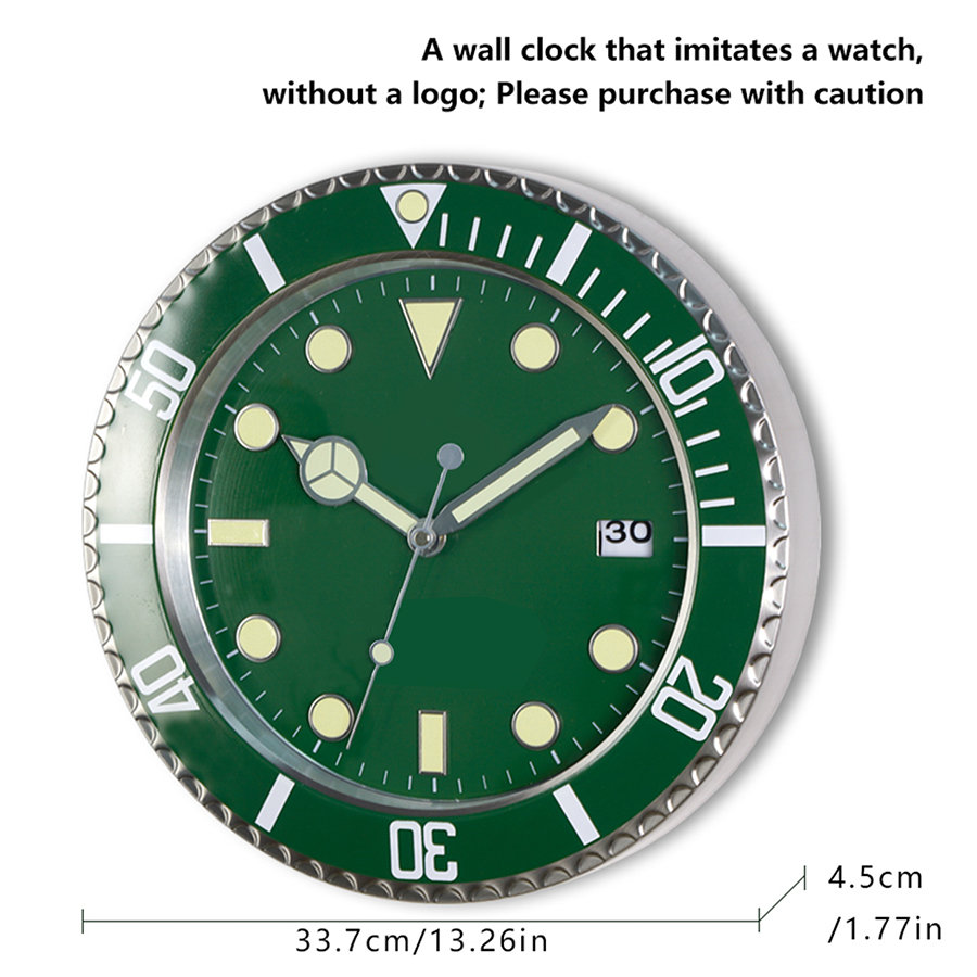 1 st 13 inch luxe creatieve metalen wandklok, woonkamer en studeerdecoratie wandklok, fluorescerende wijzerplaat, batterijvrij