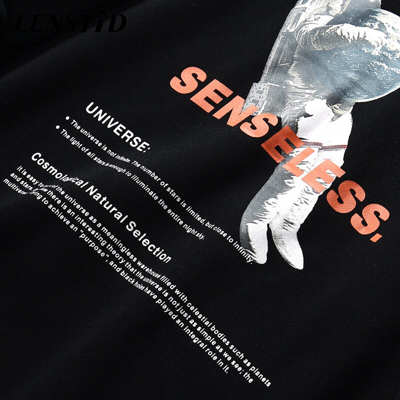 LENSTID Men Hip Hop Winter Fleece Pullover Hoodies Spaceman Print Harajuku Streetwear Autumn Cotton Warm Hooded Sweatshirts