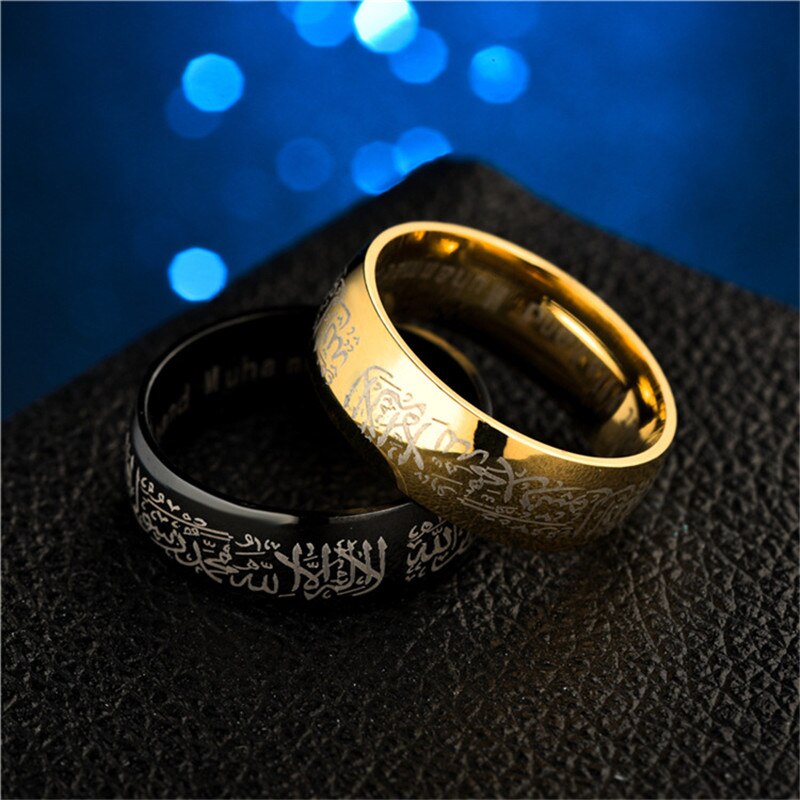 YOBEST – bague musulmane Allah en acier inoxydable, pour femmes et hommes, islamique, dieu arabe, Messager, Allah, coran, moyen-orient