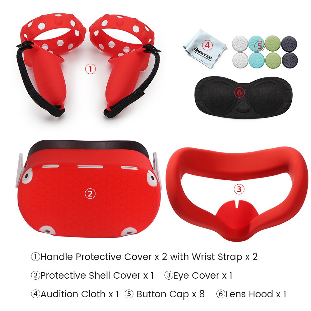 Juego de funda protectora para Oculus Quest 2 VR, carcasa para controlador táctil, con correa y agarre para Oculus Quest 2, accesorios: Red set 2