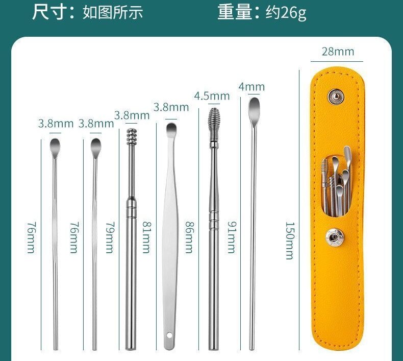 6PCS Earwax Remover Ear Cleaner Earpick Sticks Wax Removal Tool Trimmer Curette Ear Pick Cleaning Ear Spoon Health Care Earpick