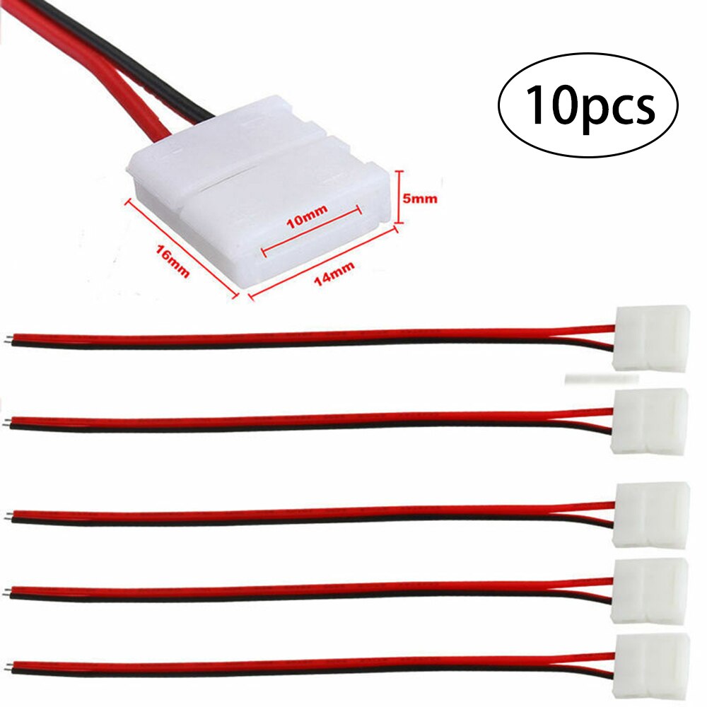 10 stk pcb kabel 2 pin led strip stik 5050 enkelt farve adapter enkelt hoved elektrisk tilslutning splejse strømstik