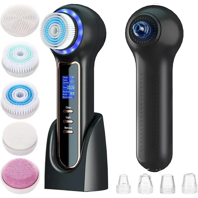 5 in 1 Electric Facial Cleansing Brush Blackhead Remover Pore Vacuum Cleaner Deep Cleaning Face Care Black Head Removal Machine: Black