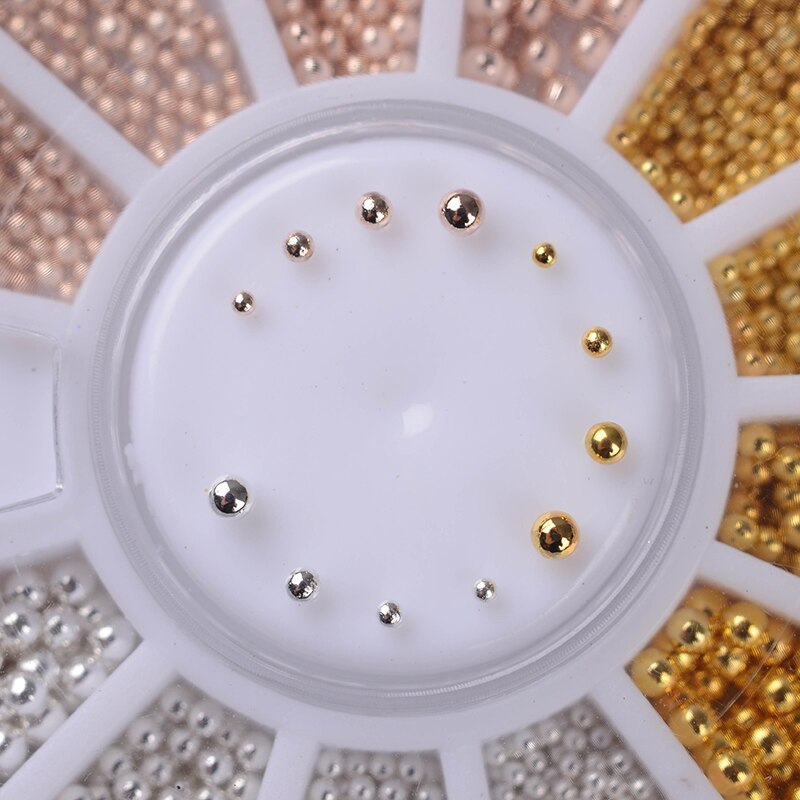 1 Doos Staal Kralen Nail Studs Mini Staal Kraal Multi-Size Gold Sliver Champagne Glitter Gemengde 3D Nail Art decoraties In Wiel