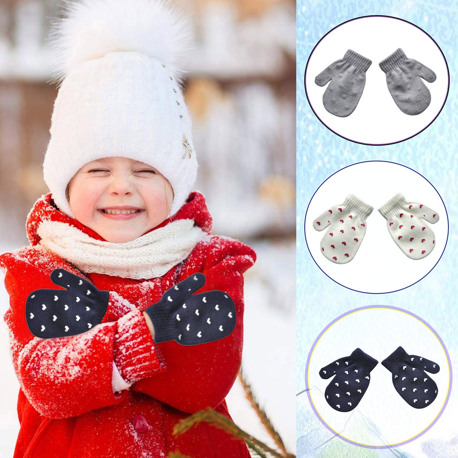 Children Kids Gloves Boys Girls gloves Winter Love Heart Print Color Warm Knitted Gloves mittens winter gloves guantes перчатки