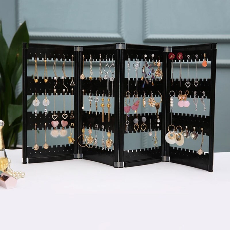 Acrylic Jewelry Organizer - 28cm Height - 13.8cm Width - Necklaces Earrings Display Rack: Black 4 doors