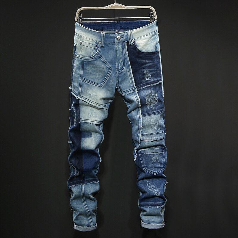 Autumn Stitching Jeans Men&#39;s Korean-style Trendy Sport Men Extra-fat Extra-large Motorcycle Clothing Pants Bootcut Jeans For Men: 31