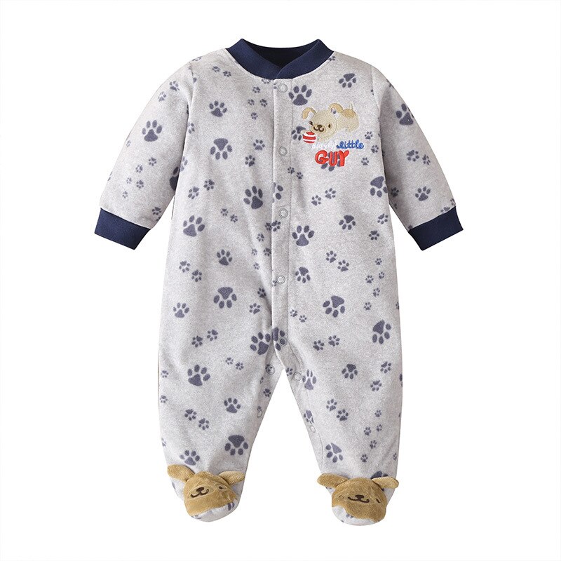 Carter's Baby foot-fitting jumpsuit embroidery cartoon gray European American newborn romper Bao warm Baby Boy Clothes