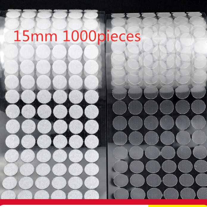 Rund Självhäftande Kardborre Polyester Självhäftande Hane och Hona Spänne - 10/15mm - 100/500/1000 Stk: Vit 15mm 1000 st