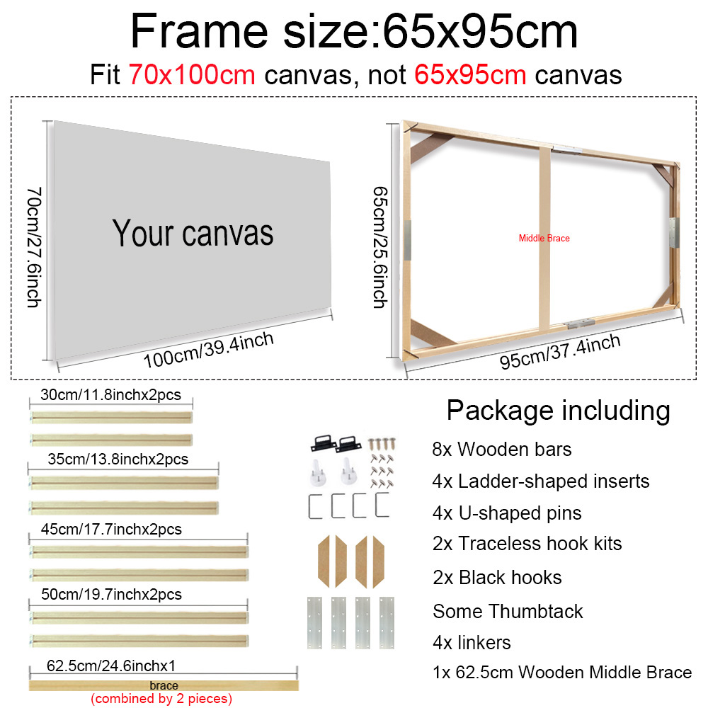 30x40 40x60 50x70cm Canvas Frame Wooden Frames Wooden Photo Oil Painting Canvas Diamond Painting Frames Canvas Wood Wall Frame: Orange