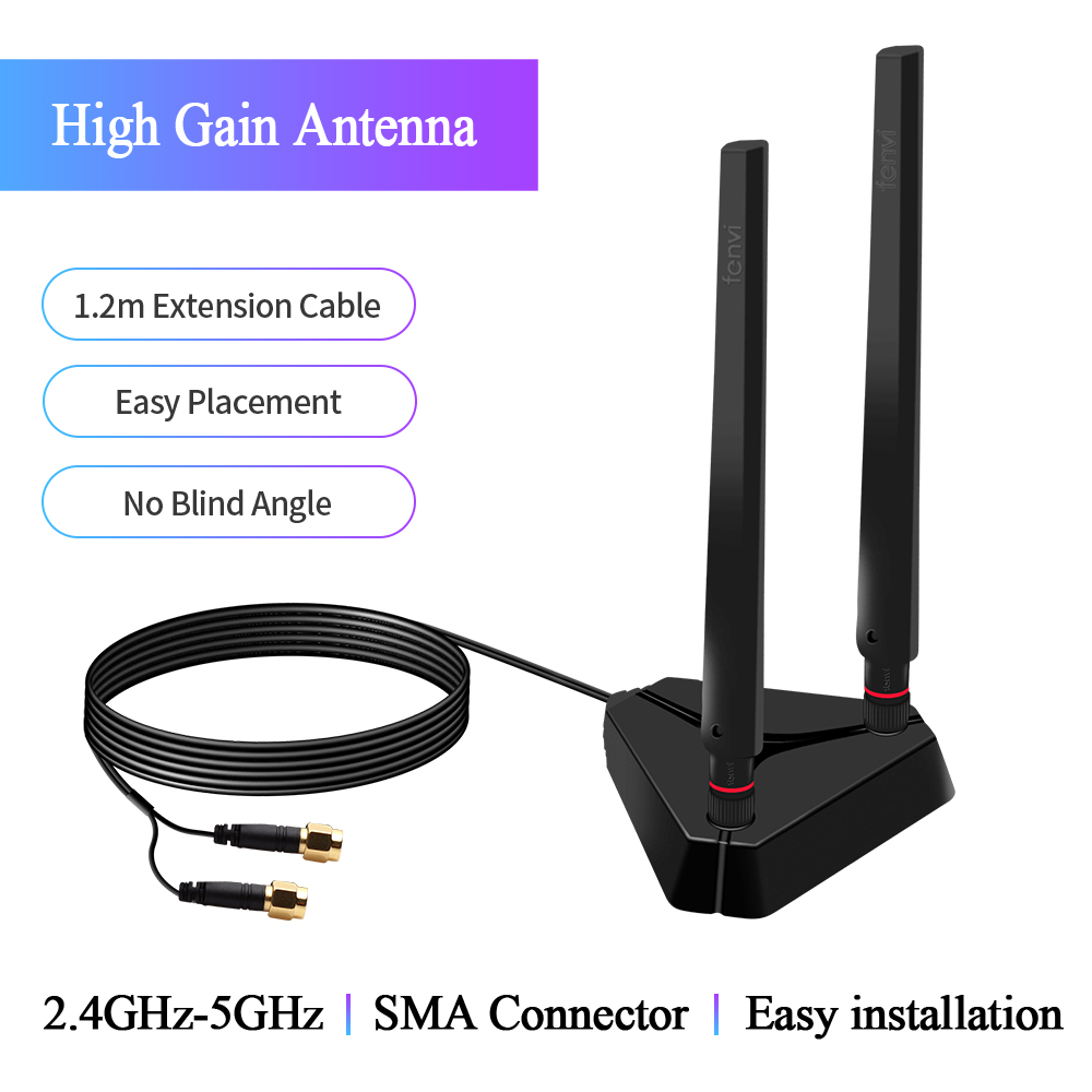 Antena FENVI de alto ganho banda dupla 2.4G/5Ghz antenas de base estendida para AX210NGW AX200NGW cartão WiFi adaptador PCIe sem fio de mesa