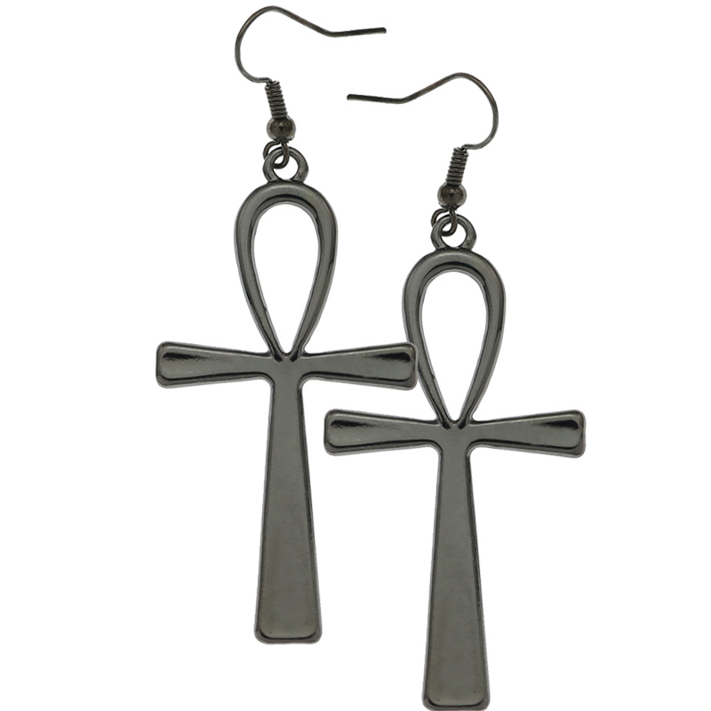 10x5cm Vintage Egyptian Life Big Ankh Cross Pendant Long Chain Necklace Jewelry Men and Women Accessories: Steel color