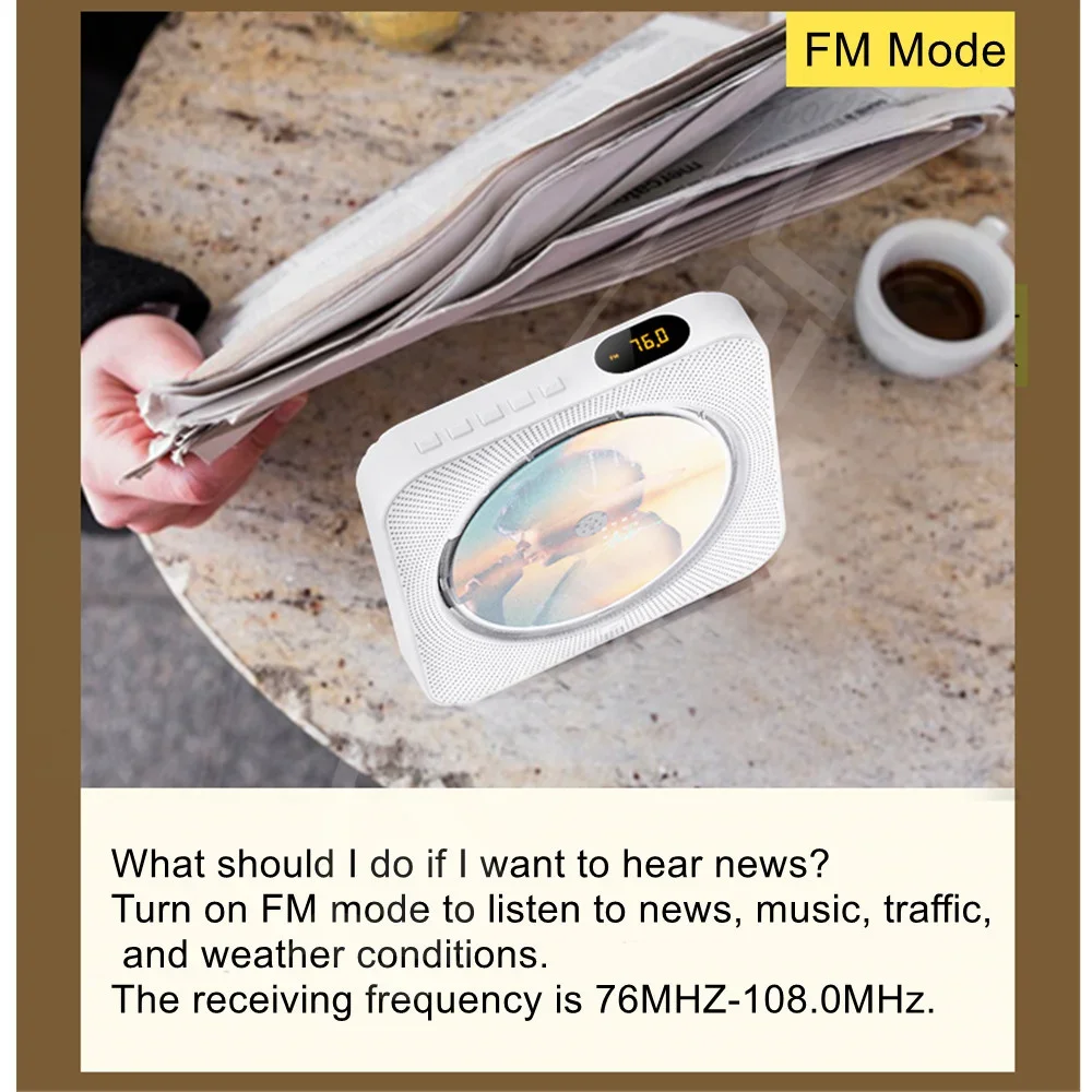 Woopker CD Player KC-718 Portable Multifunction CD VCD Stereo DVD Player Support CD/Bluetooth Speaker/FM Radio/USB Drive
