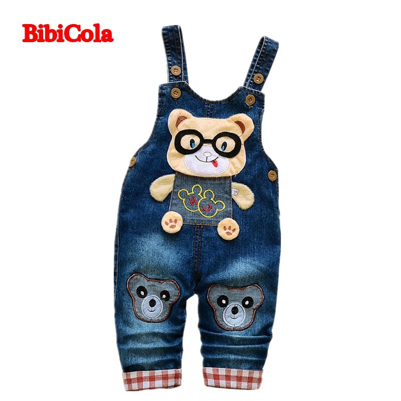 BibiCola spring autumn boys overall jeans clothes kids trousers toddler denim overall trousers children cartoon infant bib jeans