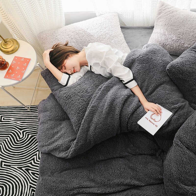 Housse de couette polaire berbère pour lit Double simple hiver deux faces housses de couette gris bleu rose literie housse de couette couverture: dark gray / 150x200cm 1piece