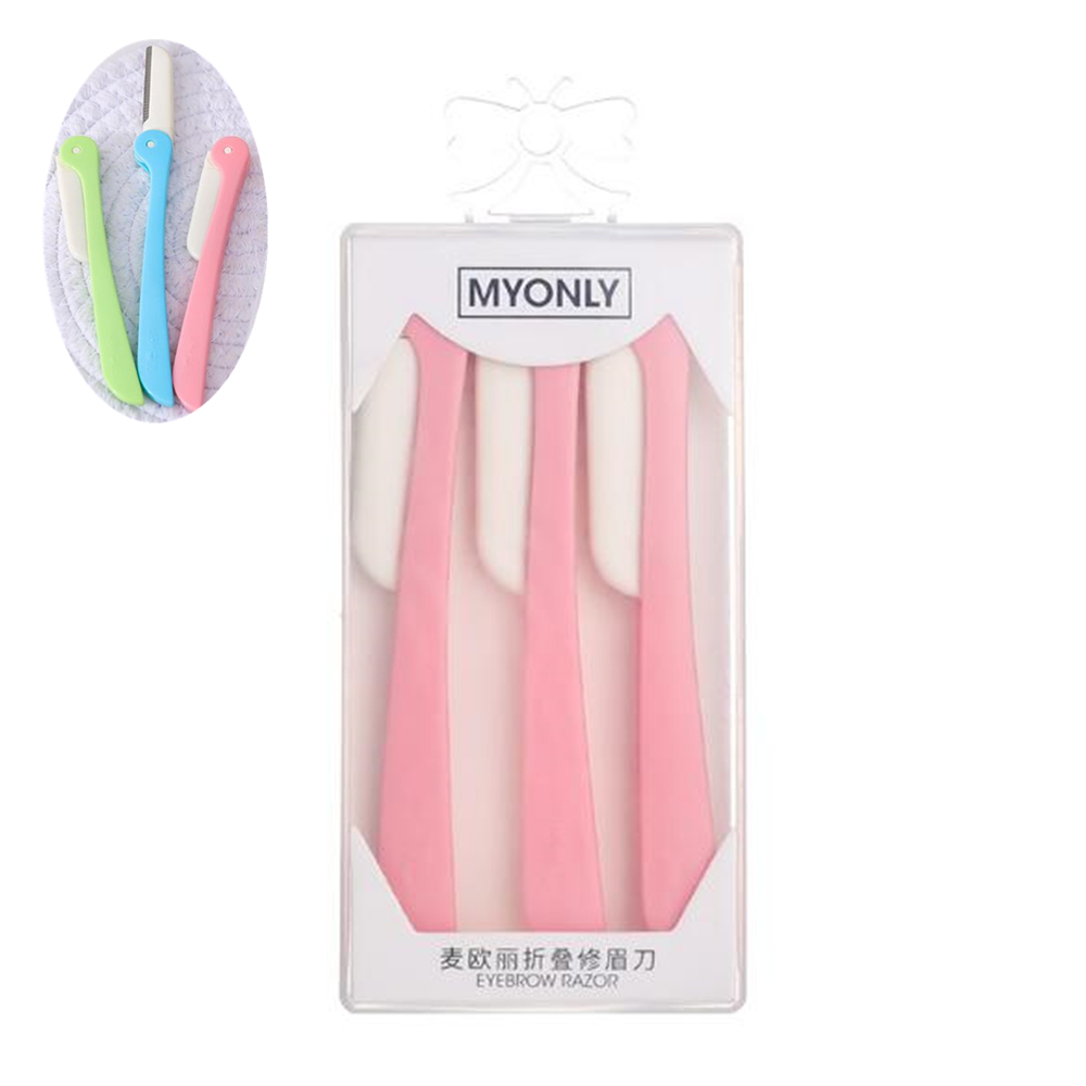 3/10pcs Eyebrow Trimmer Blade Shaver Portable Facial Face Razor Eyebrow Shaper Shaping Tool Scissors Face Hair Remover for Women: D - 3pcs Pink
