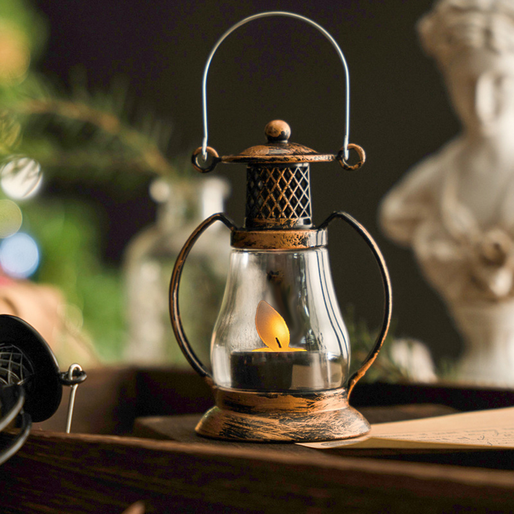 Vintage metall flammelykt hengende lykt utendørs belysningslampe med knappbatteri campinglys retro led stearinlys flammelamper
