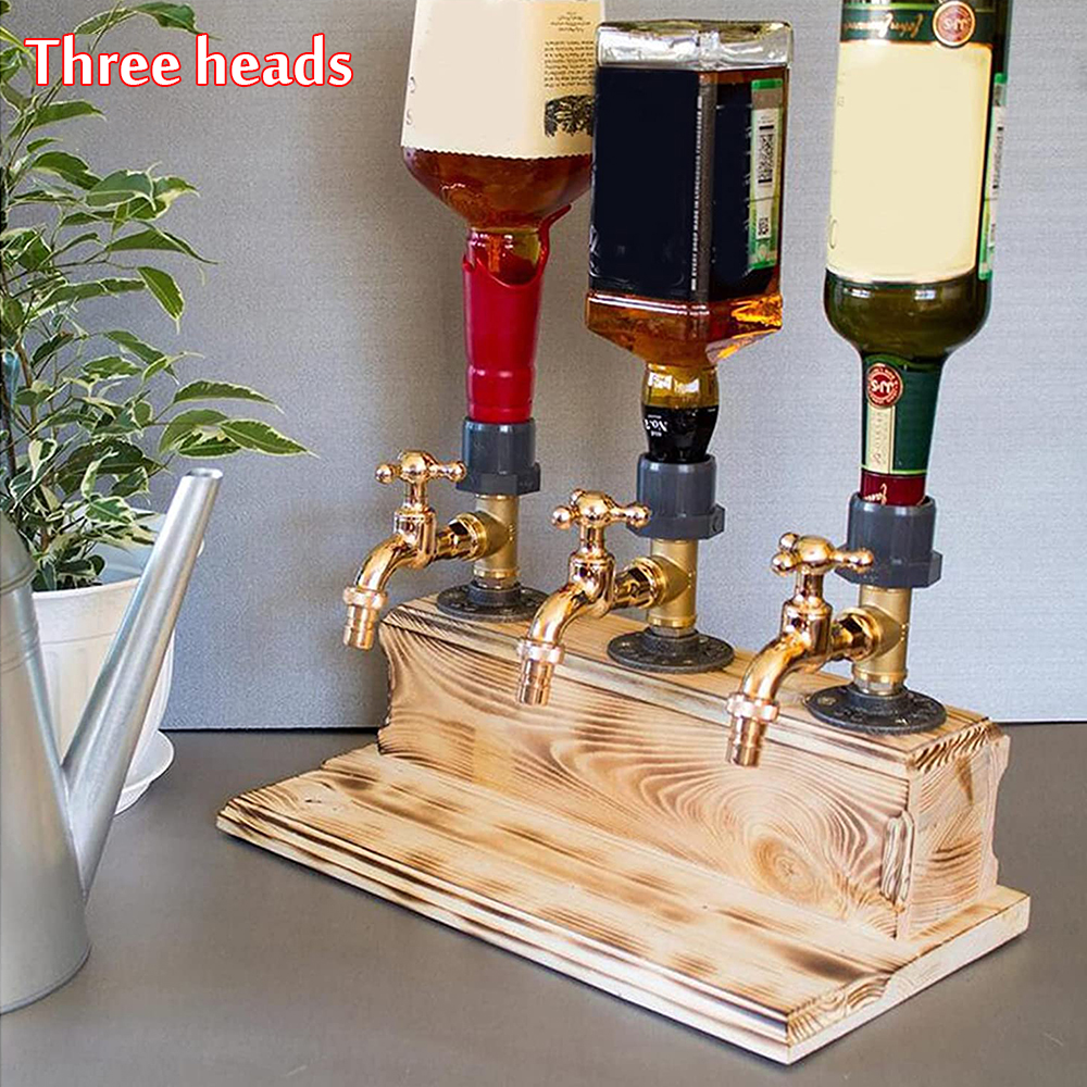 3 Bottle Liquor Alcohol Whiskey Wood Dispenser Beer Tap Stand Drink Holder Mount Rack Alcohol Whiskey Dispensers Organizer: Three heads