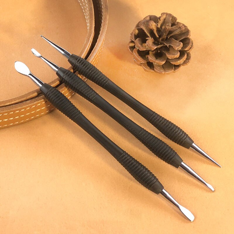 3Pcs/Set Leather Modeling Carving Tools Set Rubber Handle Modeling Point Stylus Spoon Leather Embossing Tool Kit