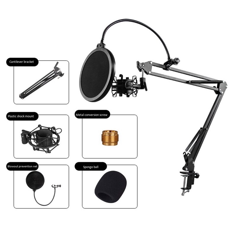 NB-35 Microfoon Scissor Arm Stand En Tafel Montage Klem & Filter Windsn Shield & Metalen Mount Kit
