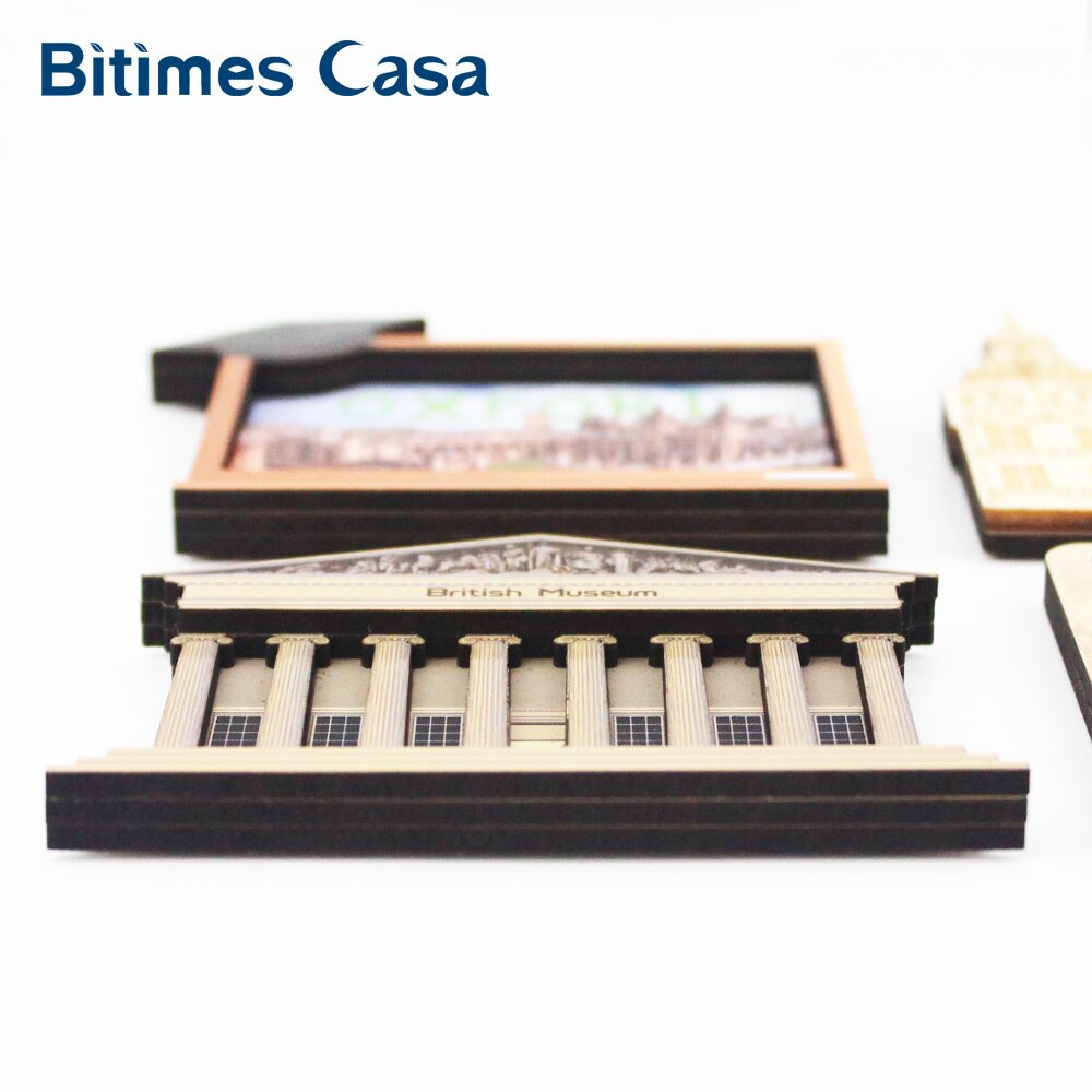 6pcs UK Scenic 3D Refrigerator Fridge Magnets MDF British Museum Oxford Greenwich Travel Souvenir Home Decor