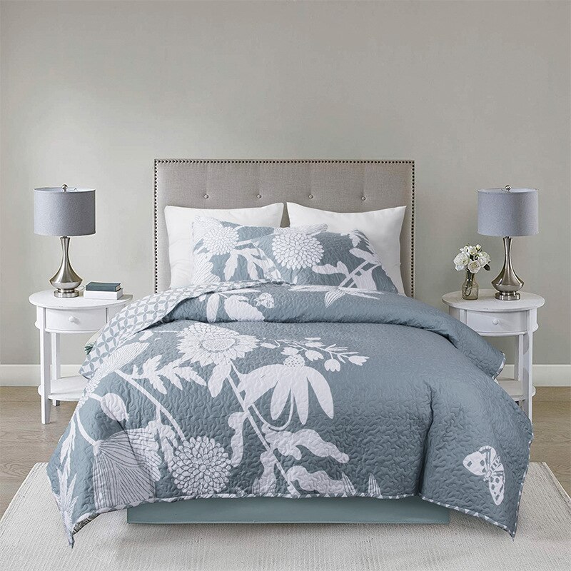 Bloemenprint Gewatteerde Sprei Op Het Bed Patchwork Dekbed Dekbed Deken Dekbed Plaid Linnen Cubrecam Bed Cover Colchas Koningin: F / Twin