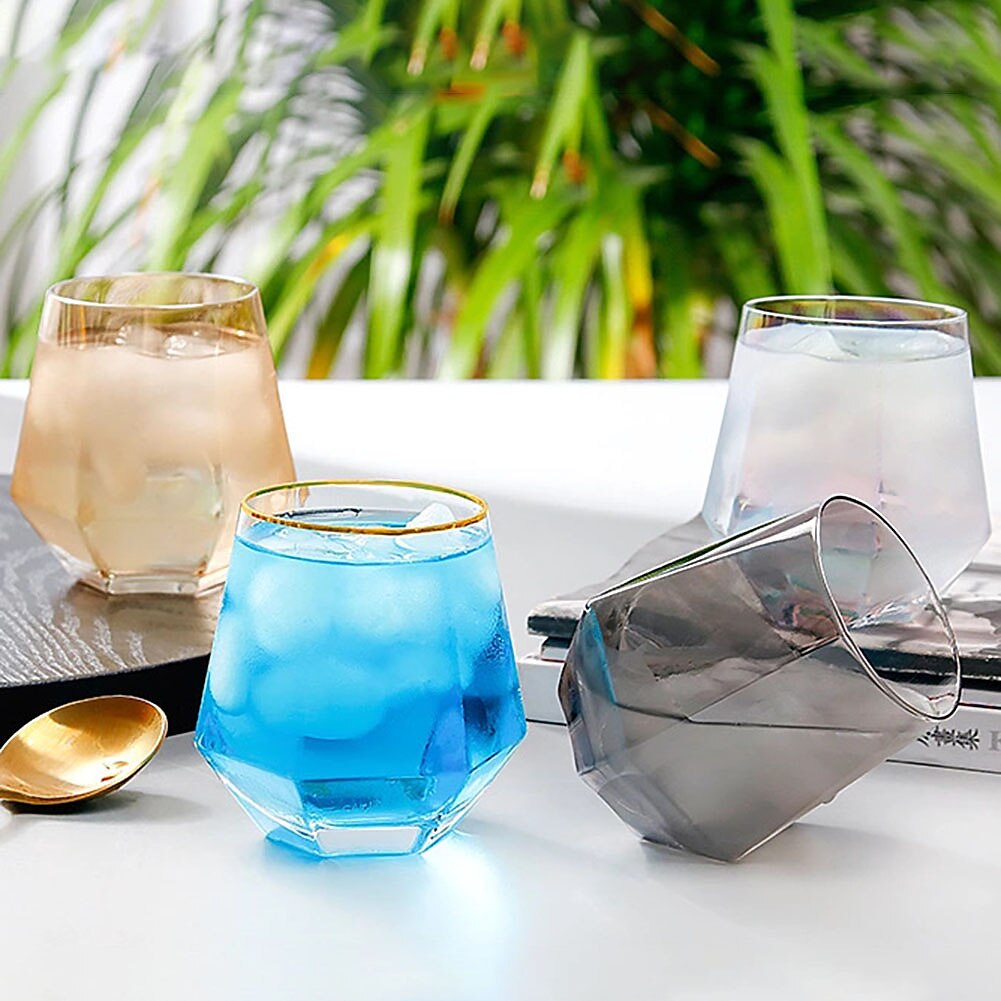Geometry Whiskey Glass Diamond Crystal Glass Cup Golden Rim Transparent Coffee Milk-Tea Mug Home Bar Drinkware Couple Glass Cup
