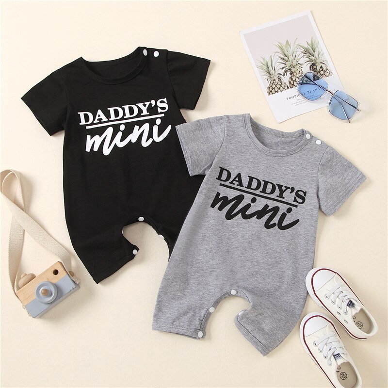 Pasgeboren Baby Jongen Meisje Papa Mini Leuke Brief Print Katoen Rompertjes Crew Neck Korte Mouw Een Stuk Bodysuit Unisex zuigeling