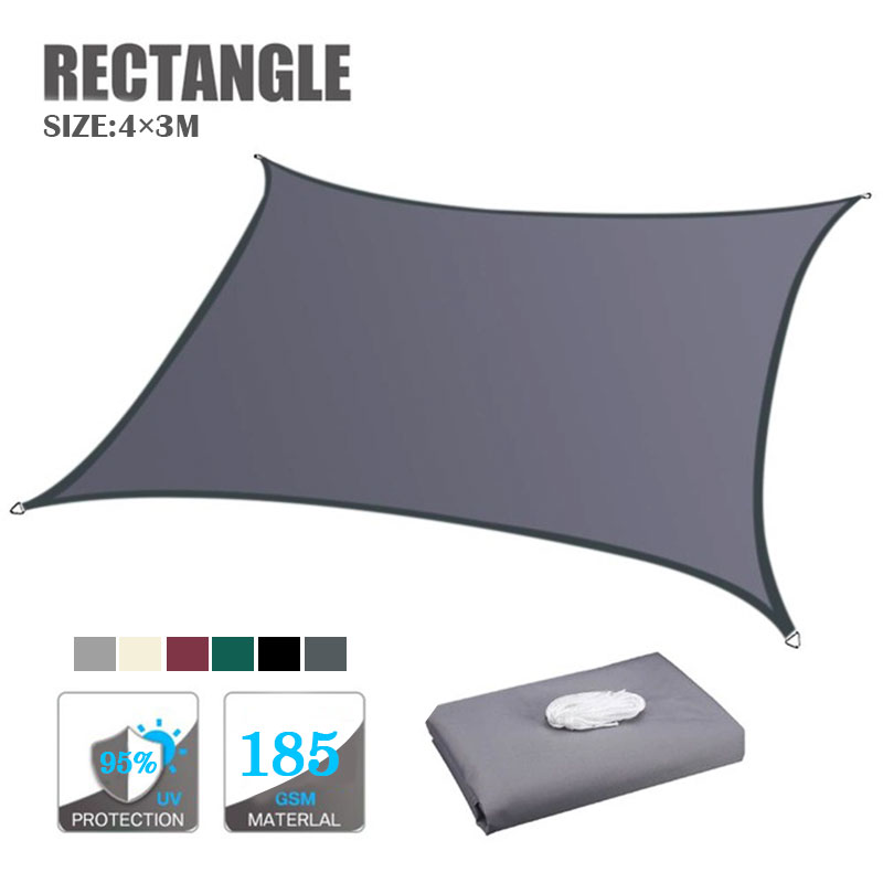 3 x 4M Rectangle Waterproof Awning Sunshade Anti-UV Sun Shade Sail Outdoor Garden Beach Camping Patio Pool Sun Shelter: Dark Grey 3x4M