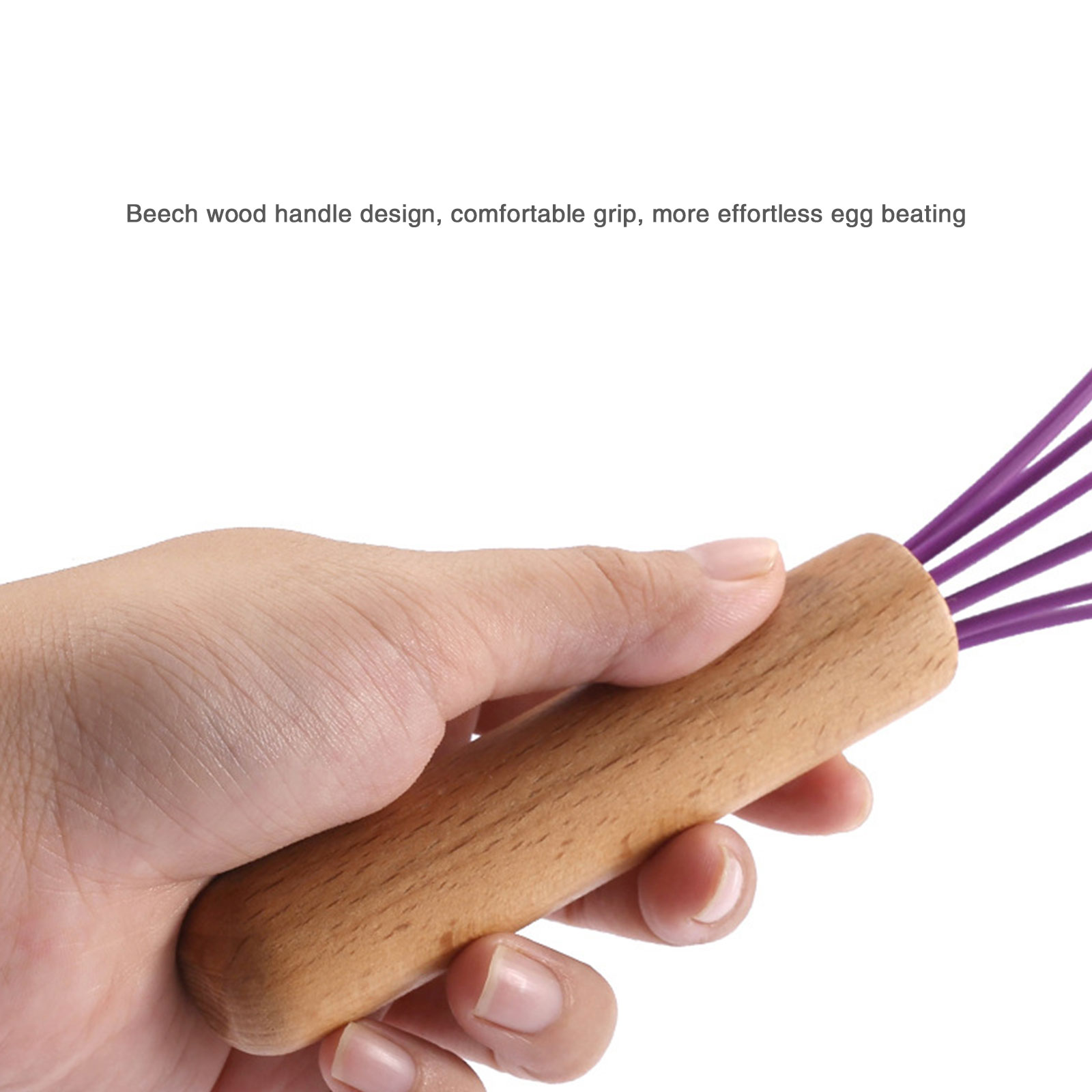 Silicone Whisk Non-Slip Easy Clean Egg Beater Milk Frother Kitchen Utensil Wooden Handle Egg Beater Tool