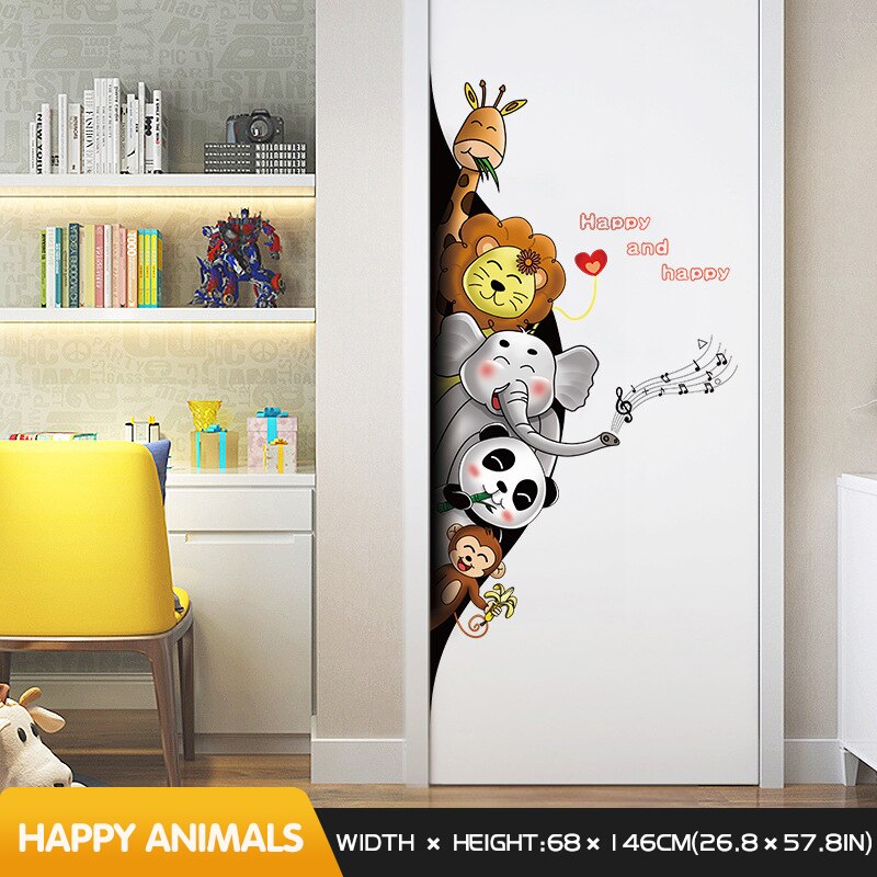 Pegatinas de pared de animales bonitos, pegatina de puerta, decoración de esquina, autoadhesiva, decoración del hogar, habitación de niños, decoración de dormitorio de bebé: Happy animals