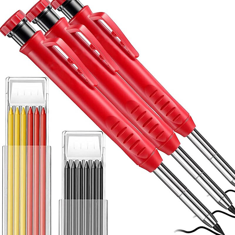 Timmerman Potlood 12 Refill Leads Ingebouwde Puntenslijper Bouw Potloden Voor Timmerman Kraspen Bouw Gereedschap: Rood