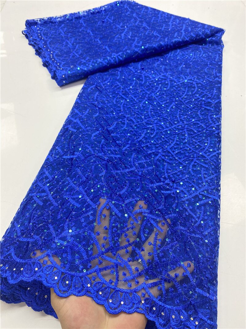 Tessuto di pizzo con paillettes bianco africano 2020 tessuto di pizzo Tulle francese di alta qualità tessuto di pizzo nigeriano per YA3634B-1 da sposa: immagine 7
