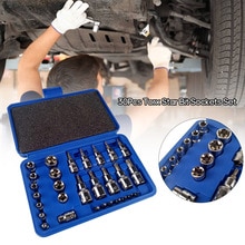 30Pcs Male Female Torx Star Socket Bit Set E & T Sockets Torx Bit Set 1/4 3/8 1/2 inch Drive Torx Socket Set with Storage Case